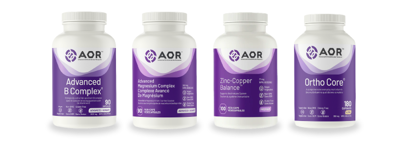 AOR Advanced B Complex, Advanced Magnesium Complex, Zinc-Copper Balance and Ortho Core